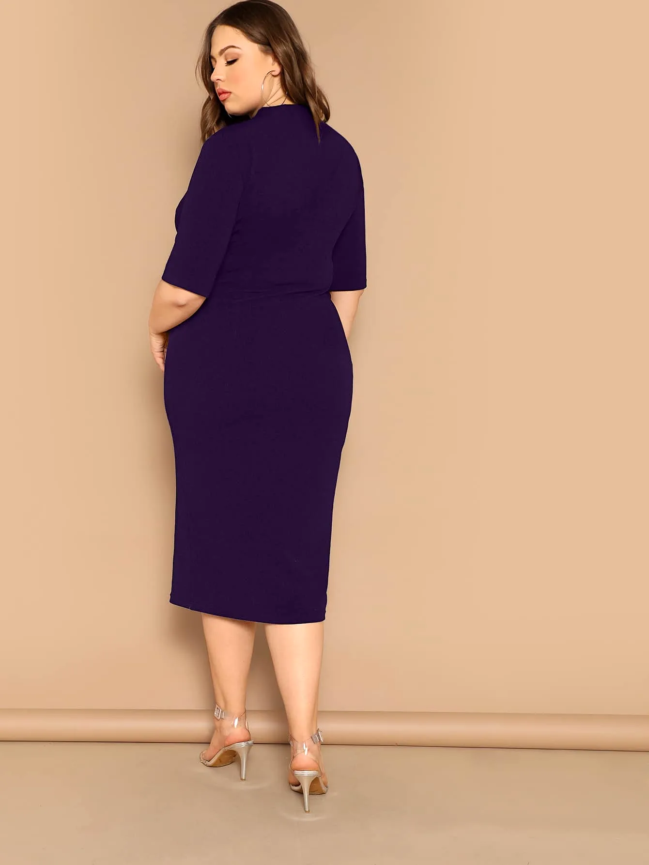 Plus Mock neck Solid Pencil Dress