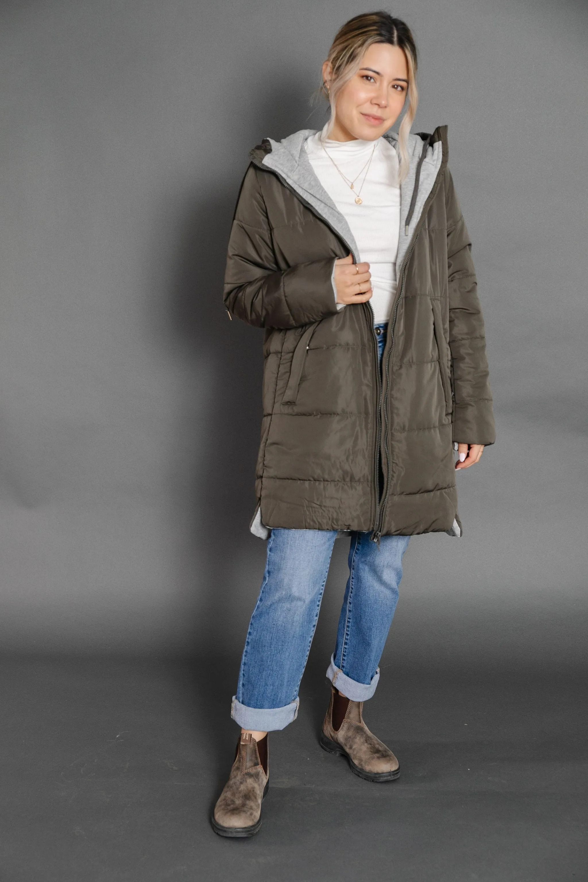 Puffy Coat in Olive