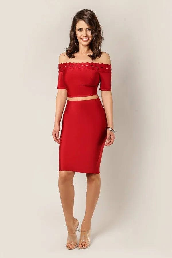 Red Berry Pencil Bandage Skirt