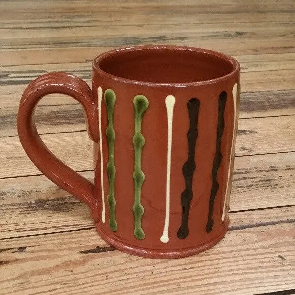 Redware Mug with Black, Green and White Stripes