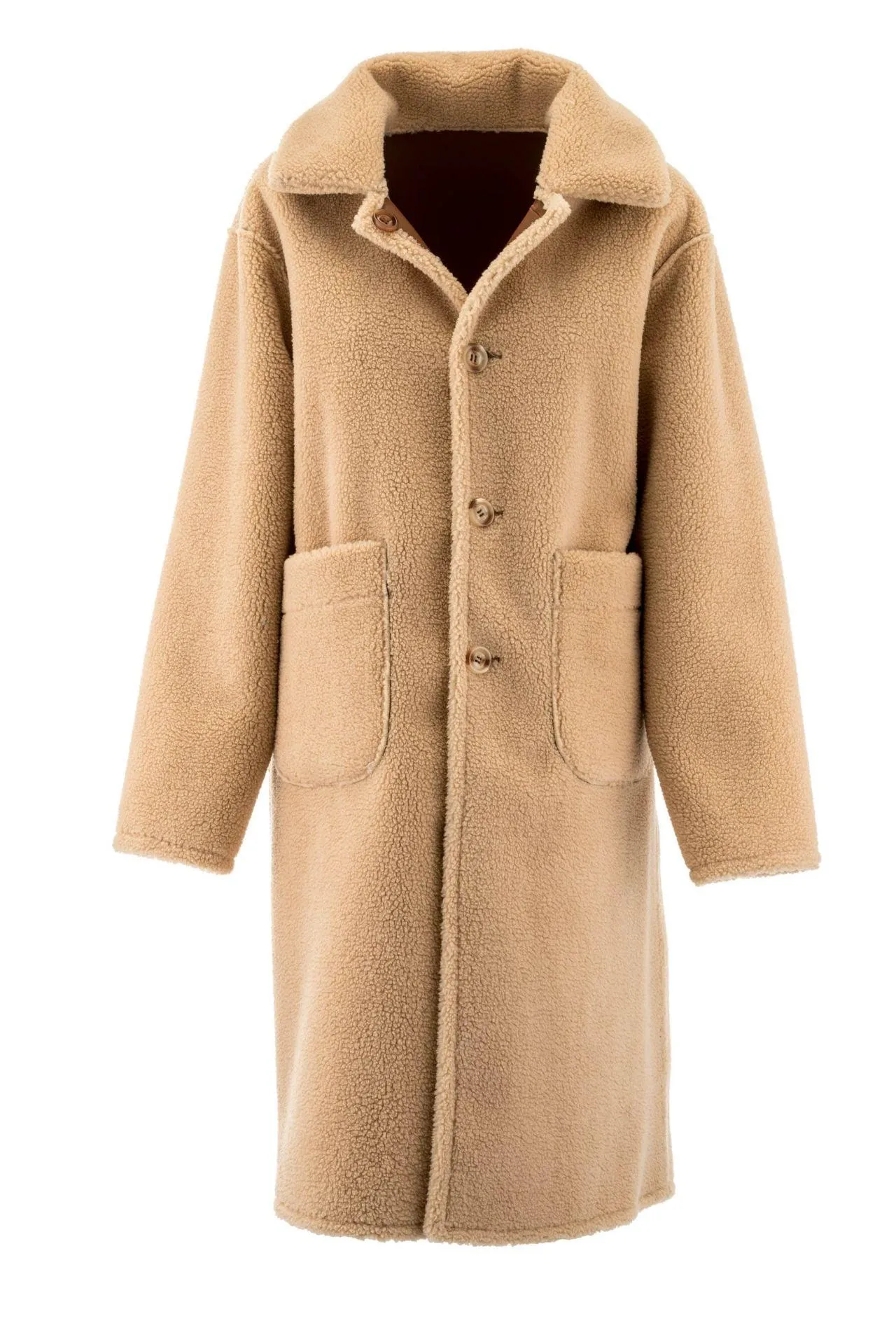 Reversible Faux Leather Teddy Lined Coat in Coffee