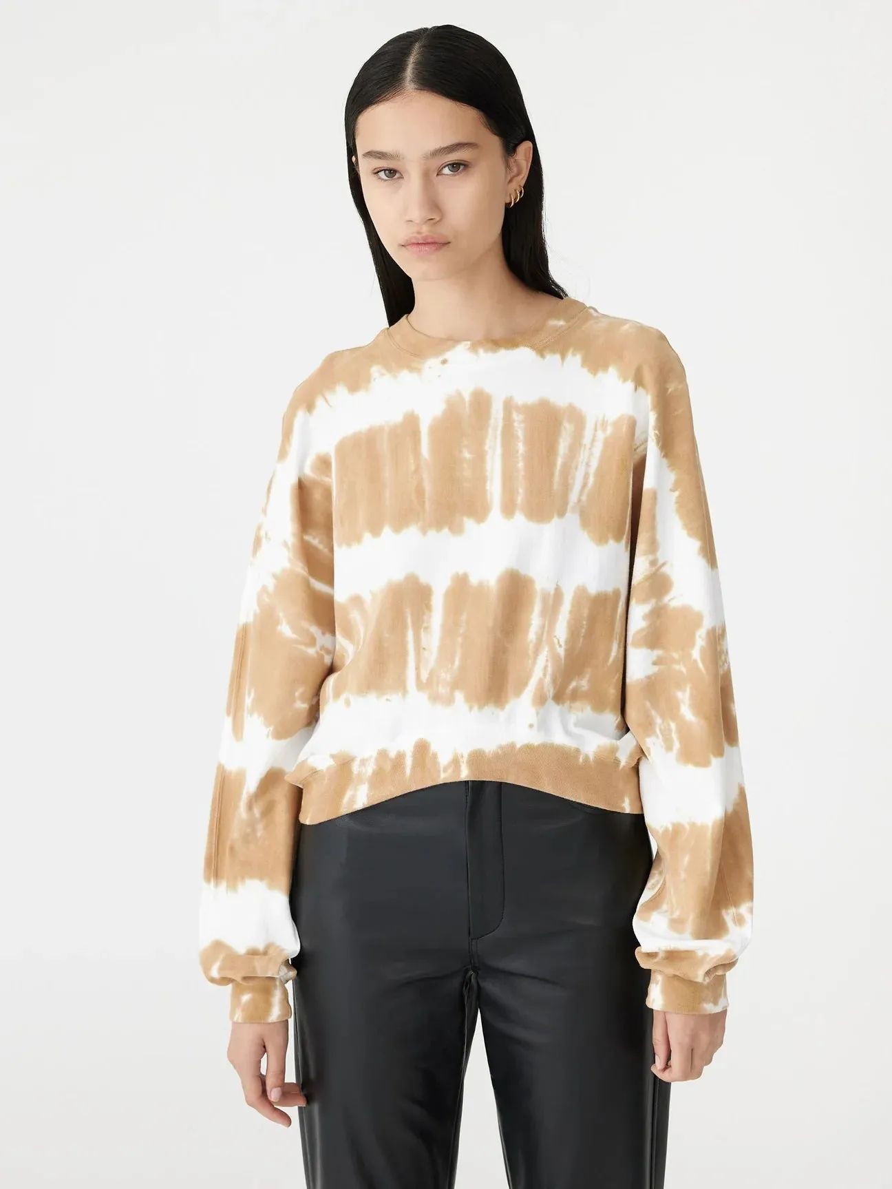 RIPPLE DYE DOUBLE JERSEY SWEAT - DARK TAN/WHITE