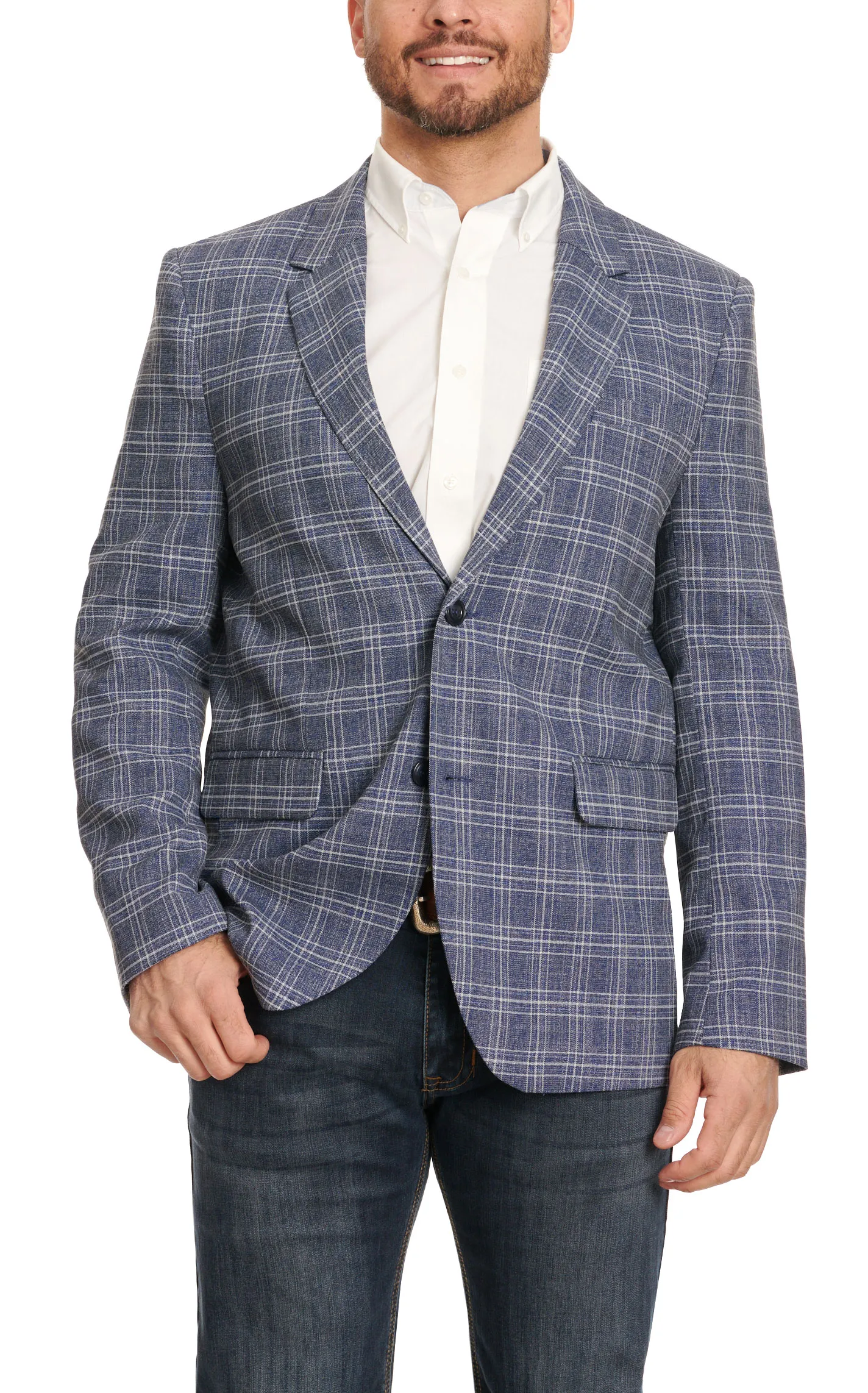 Rock & Roll Denim Men's Navy Blue & White Plaid Sport Coat