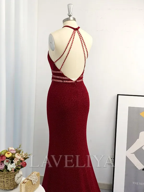 Sheath Halter Beading Sweep Train Dress  #YP230343