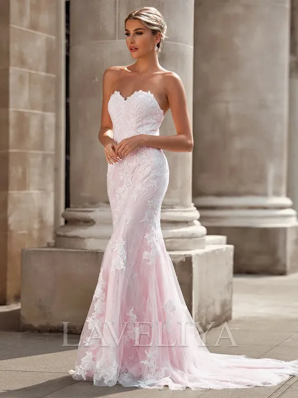 Sheath Sweetheart Sweep Train Lace Wedding Dress  #HW240053