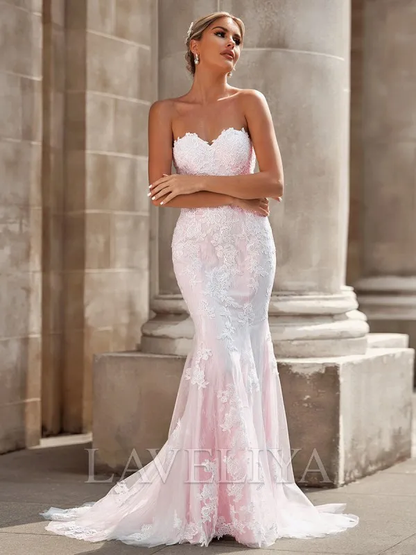 Sheath Sweetheart Sweep Train Lace Wedding Dress  #HW240053