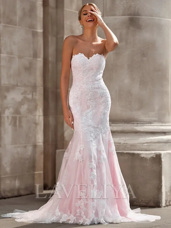 Sheath Sweetheart Sweep Train Lace Wedding Dress  #HW240053