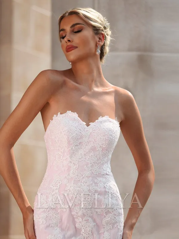 Sheath Sweetheart Sweep Train Lace Wedding Dress  #HW240053