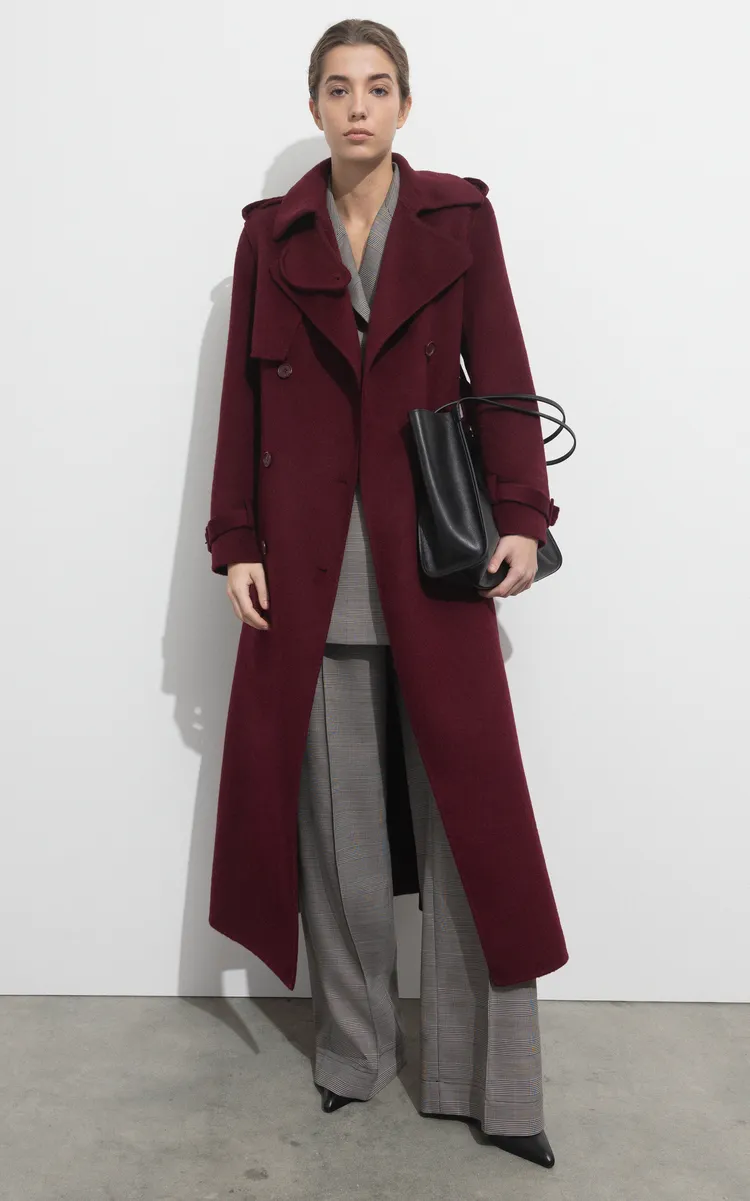 SIMKHAI Rumi Belted Wool-Blend Trench Coat