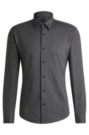 Slim-fit shirt in melange performance-stretch twill