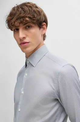 Slim-fit shirt in printed performance-stretch twill