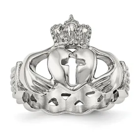 Stainless Steel Polished Claddagh Cross Standard Fit Ring