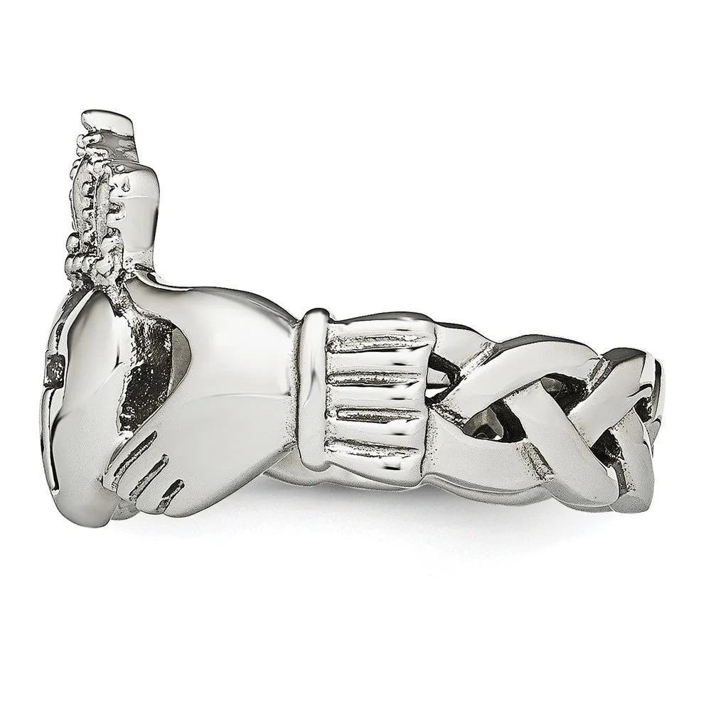 Stainless Steel Polished Claddagh Cross Standard Fit Ring