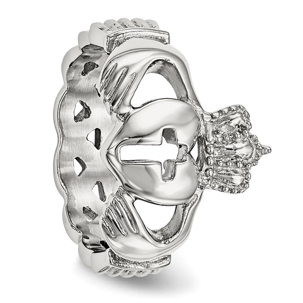 Stainless Steel Polished Claddagh Cross Standard Fit Ring