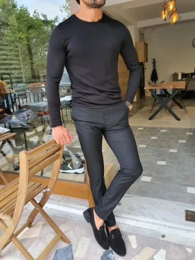 Stefano Black Slim Fit Round Neck Sweater