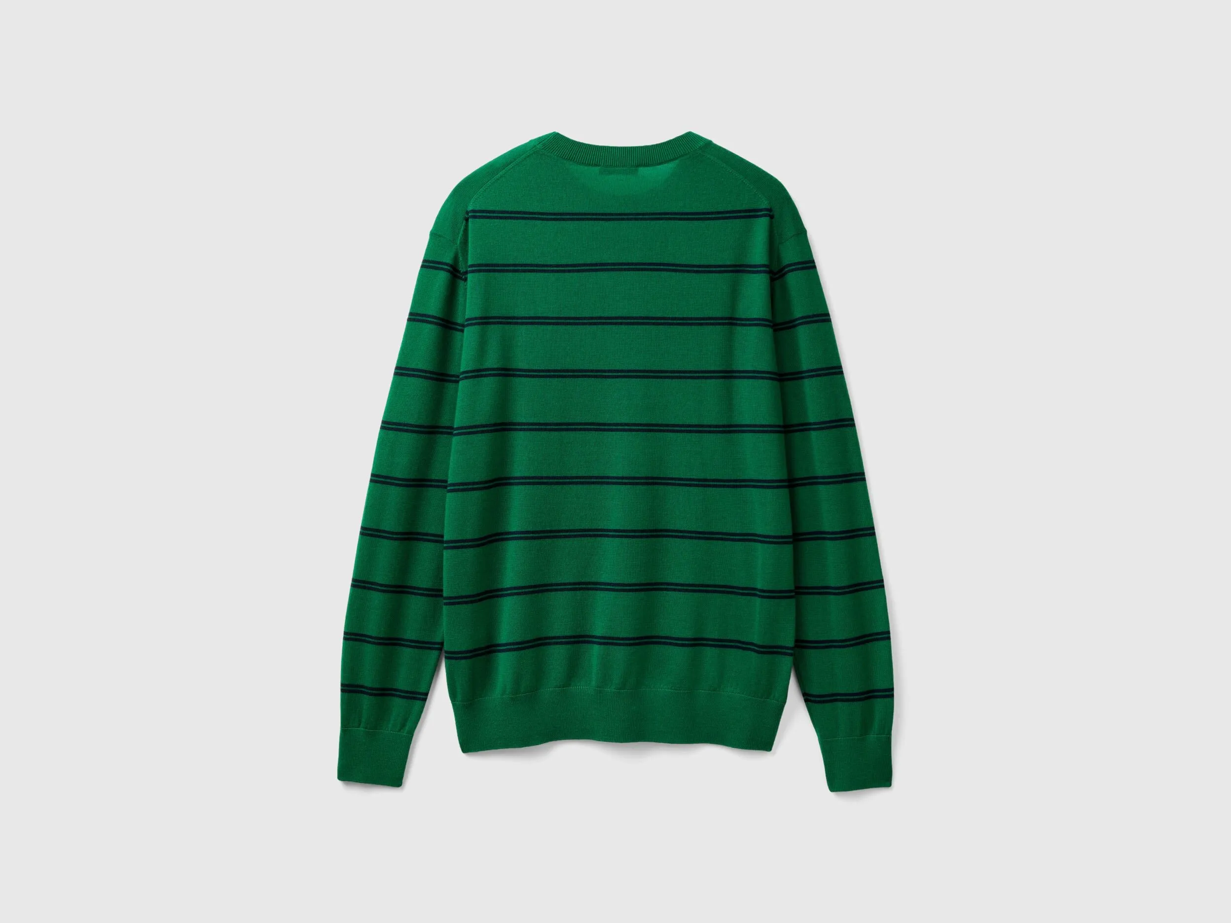 Striped sweater in pure Merino wool - Green | Benetton