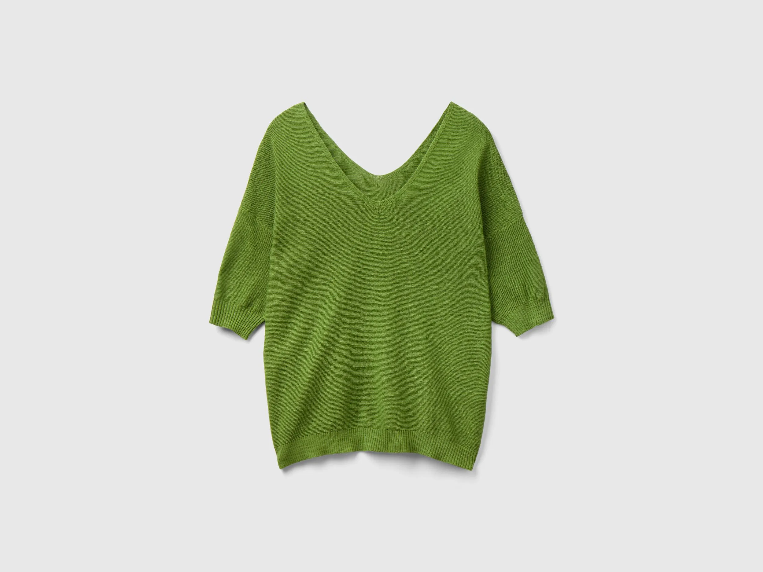 Sweater in linen and cotton blend - Military Green | Benetton