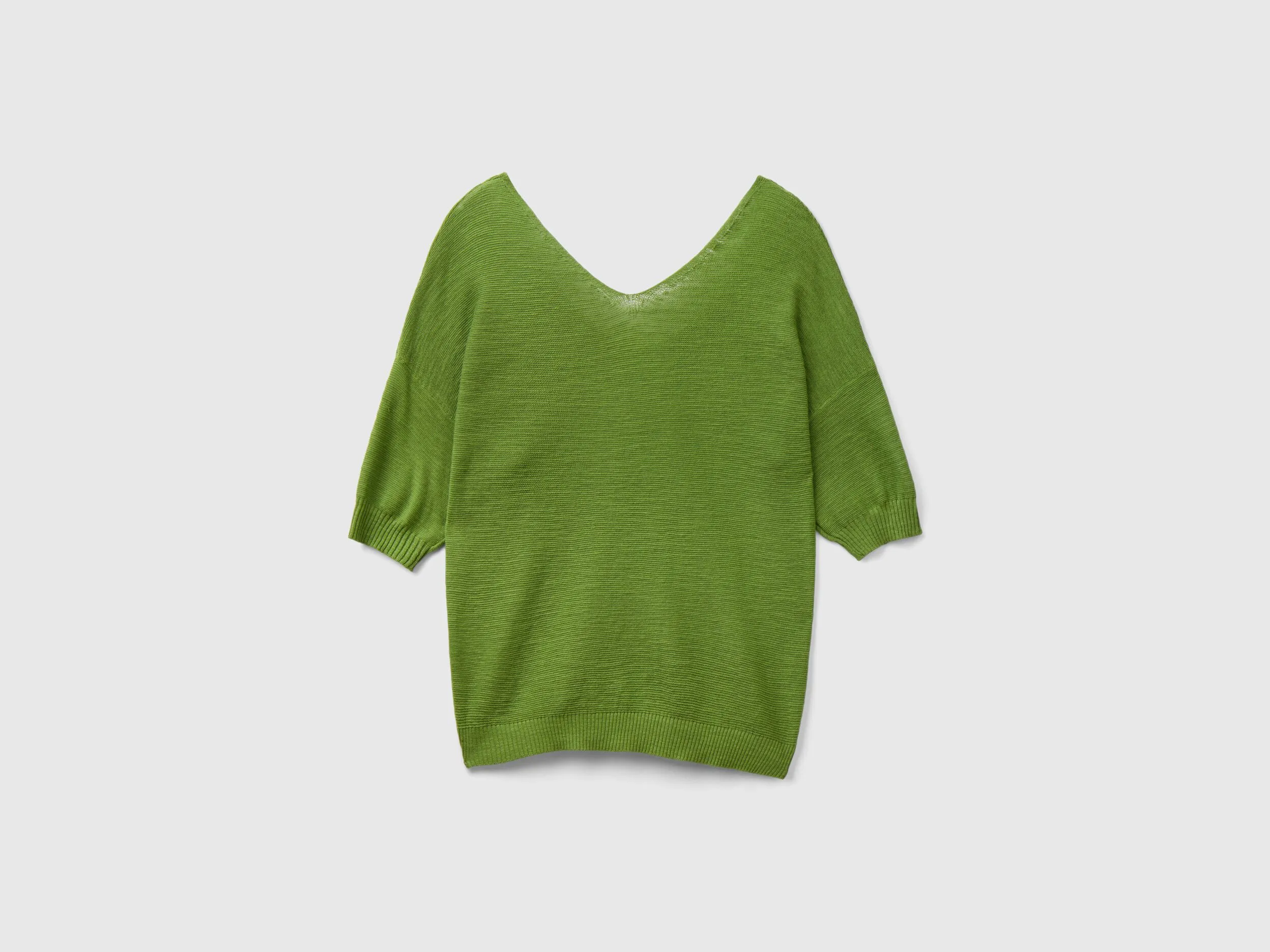 Sweater in linen and cotton blend - Military Green | Benetton