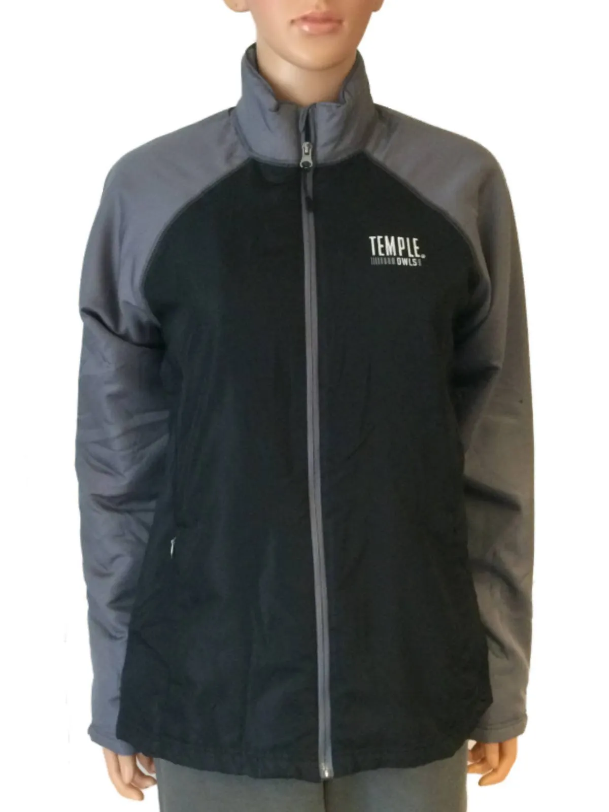 Temple Owls GFS WOMENS Black & Gray LS Full Zip Jacket with Pockets (M)