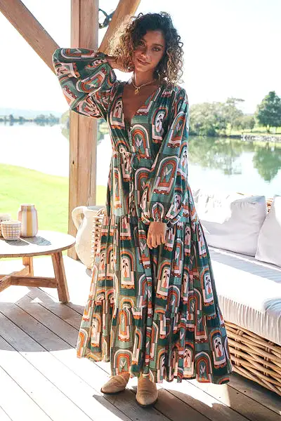 Teresa Maxi Dress Emerald Arches Print