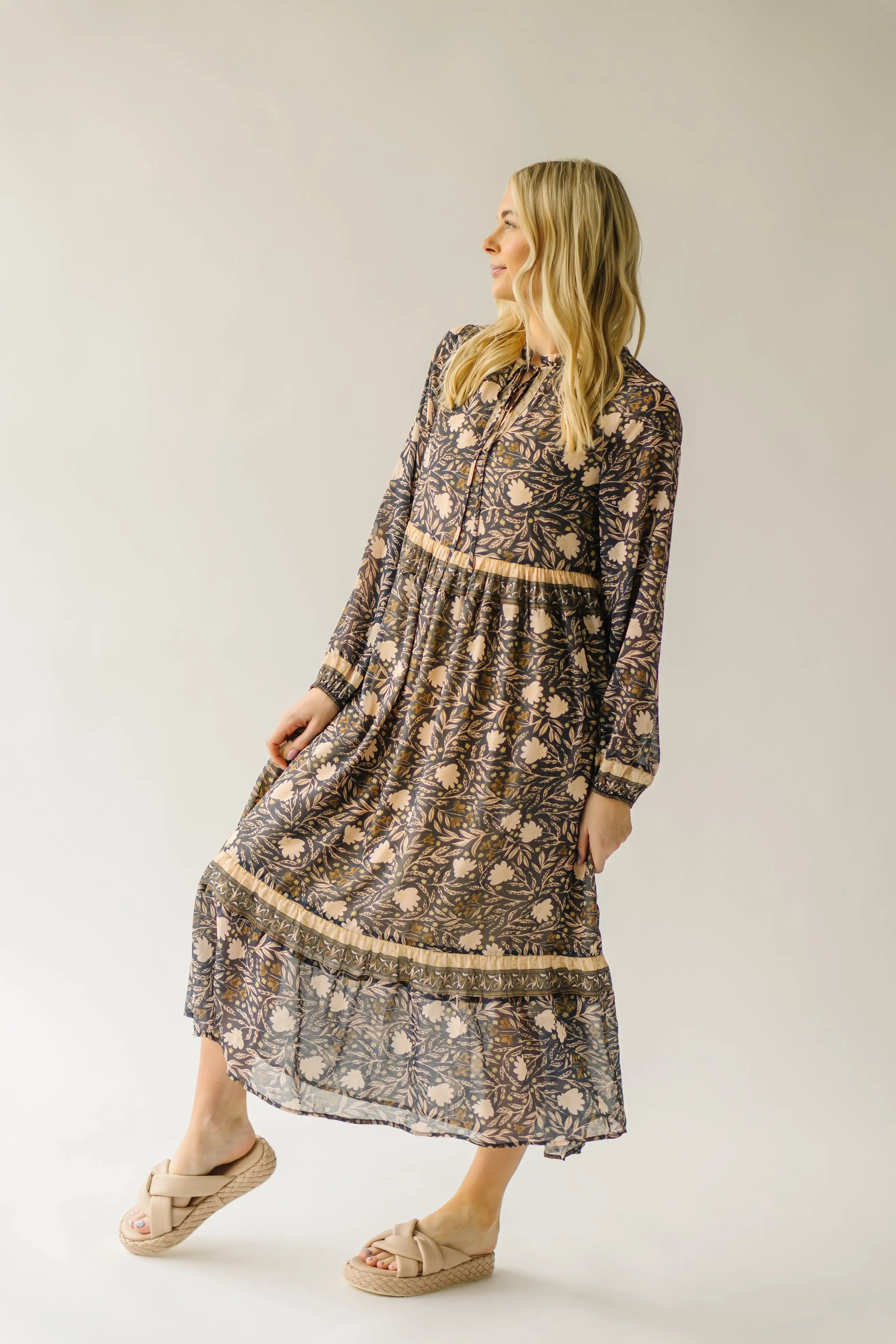 The Dasso Floral Maxi Dress in Olive Multi