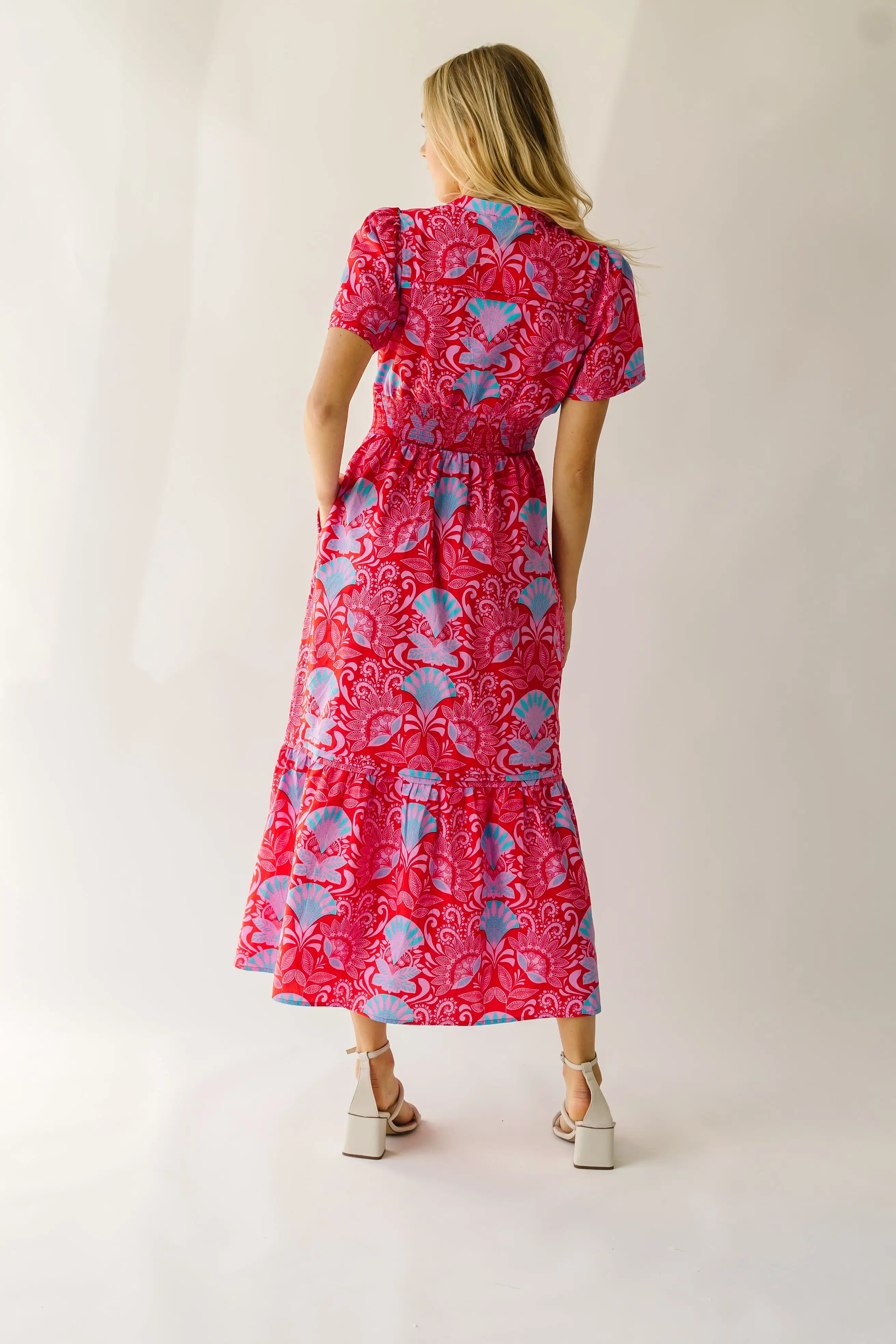 The Stebbins Floral Poplin Maxi Dress in Red + Blue Multi