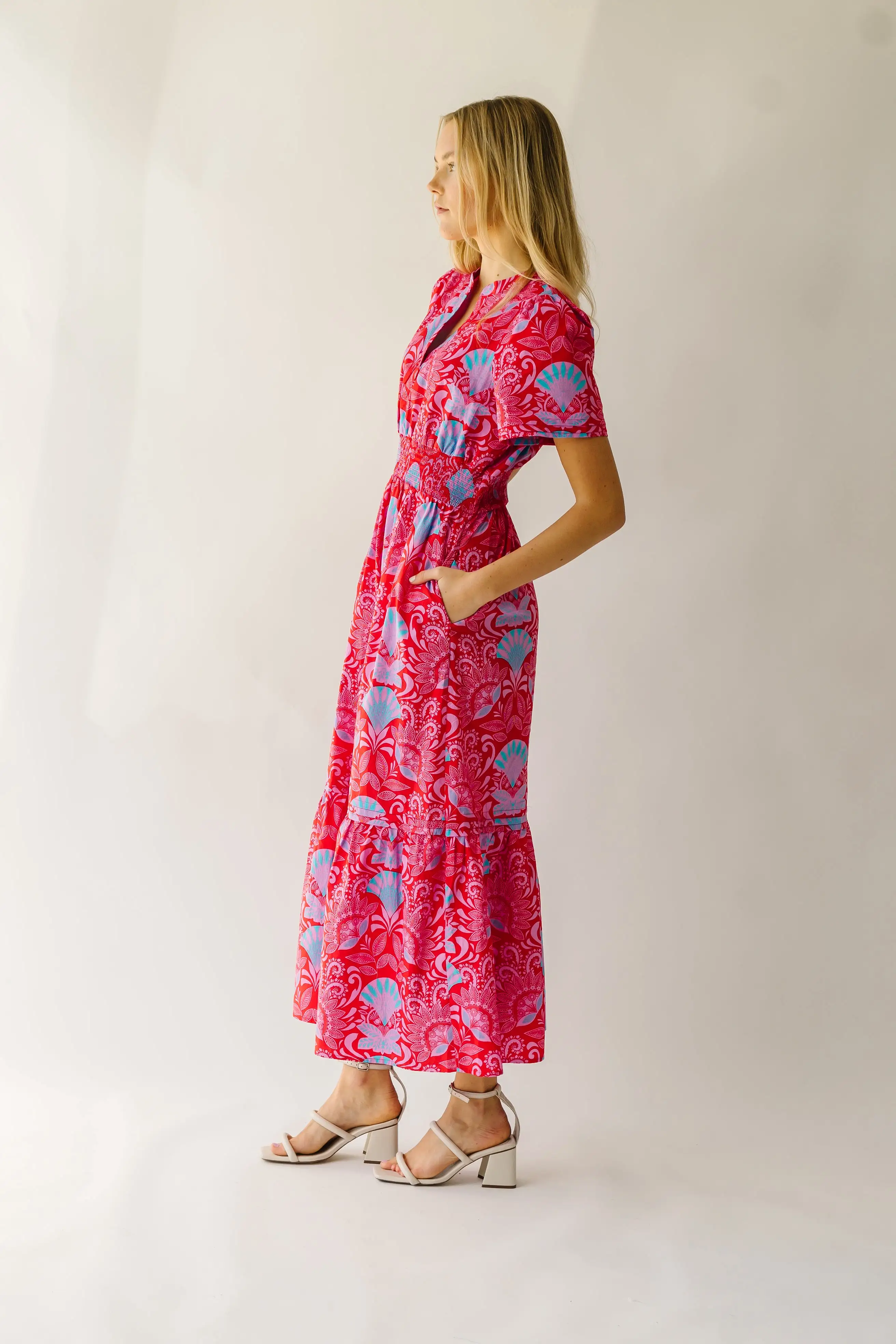 The Stebbins Floral Poplin Maxi Dress in Red + Blue Multi