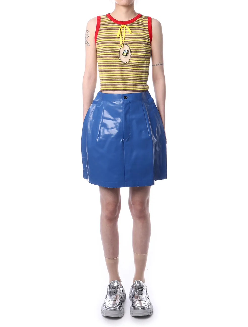 Toga Pulla Blue Canvas Coated Mini Skirt