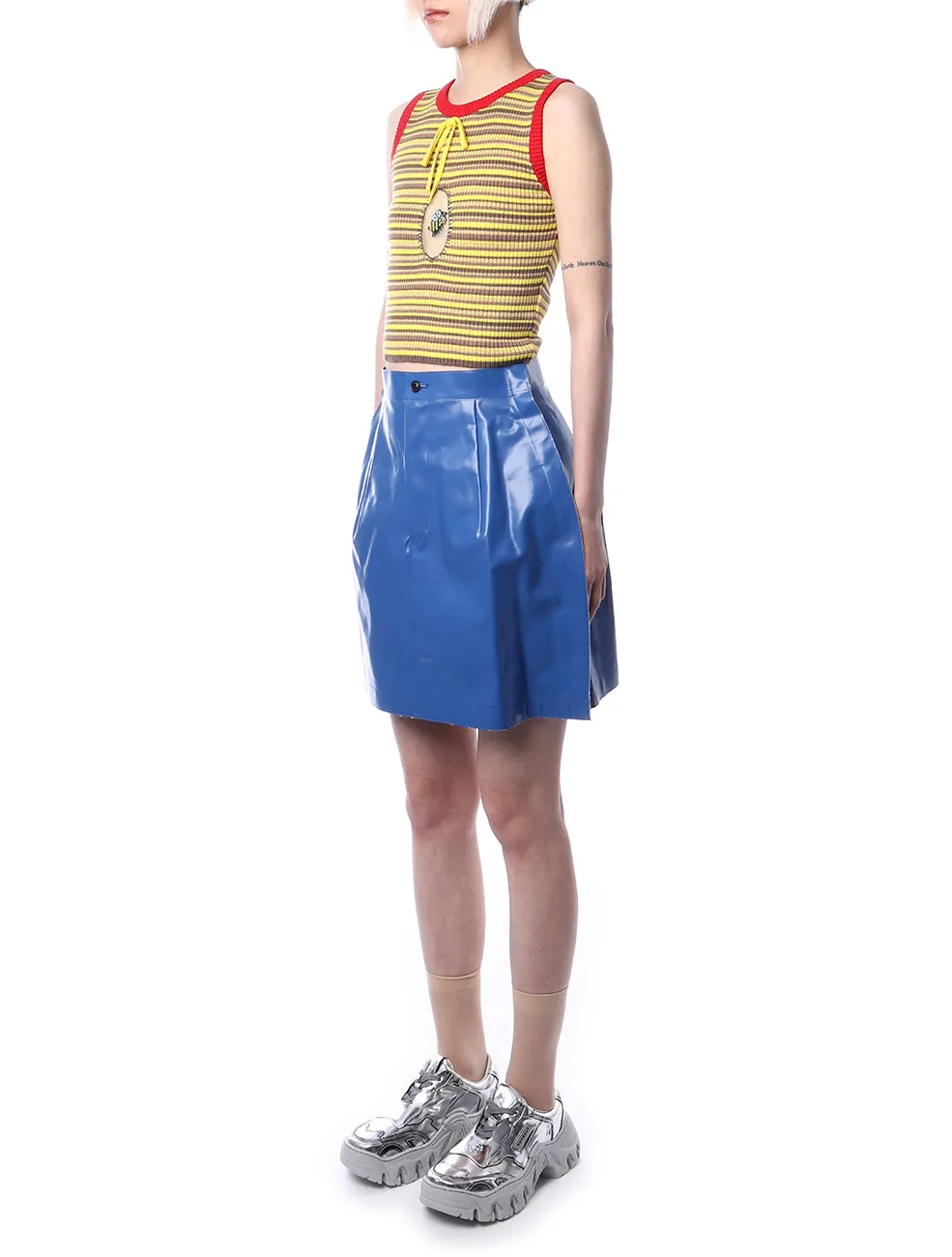 Toga Pulla Blue Canvas Coated Mini Skirt