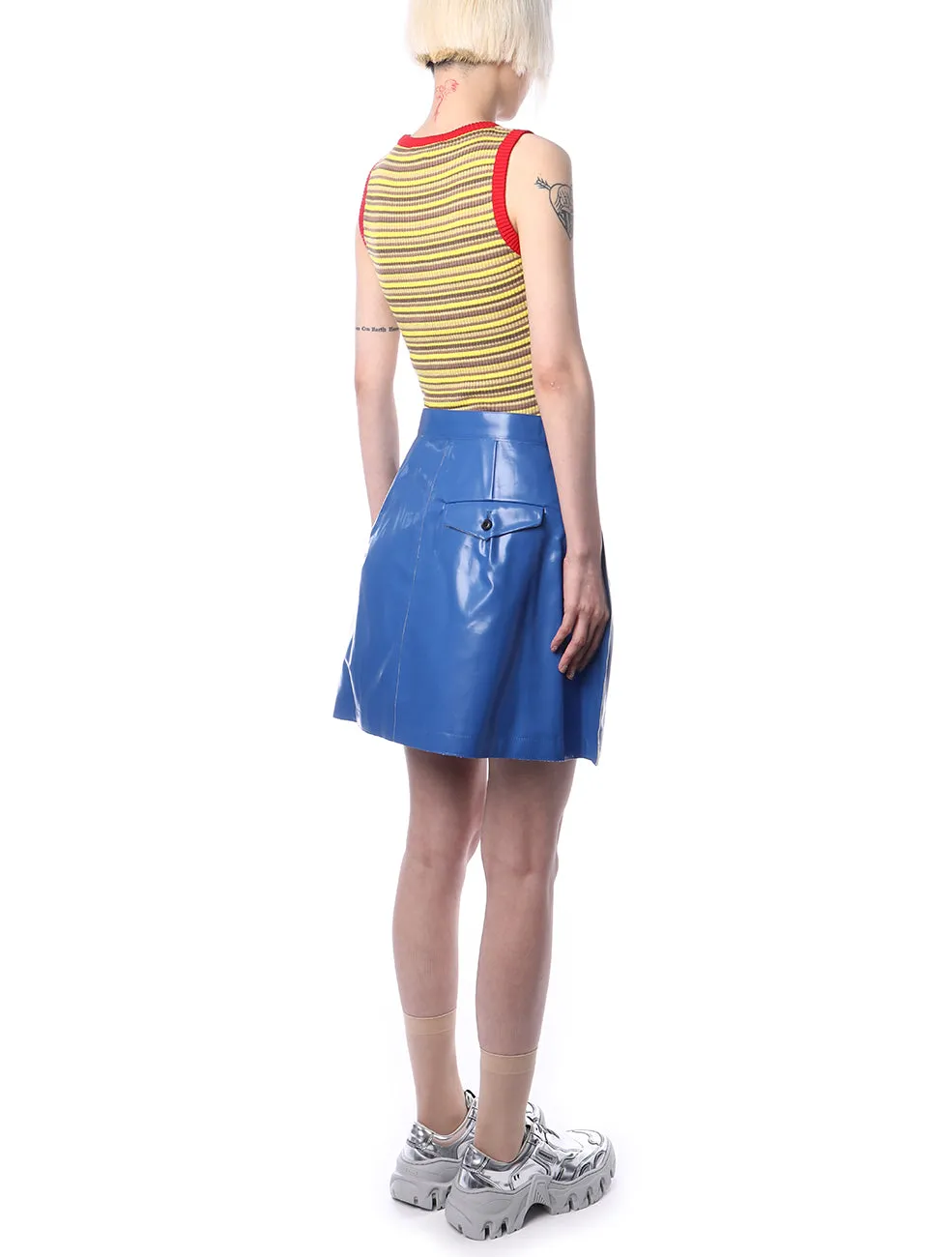 Toga Pulla Blue Canvas Coated Mini Skirt