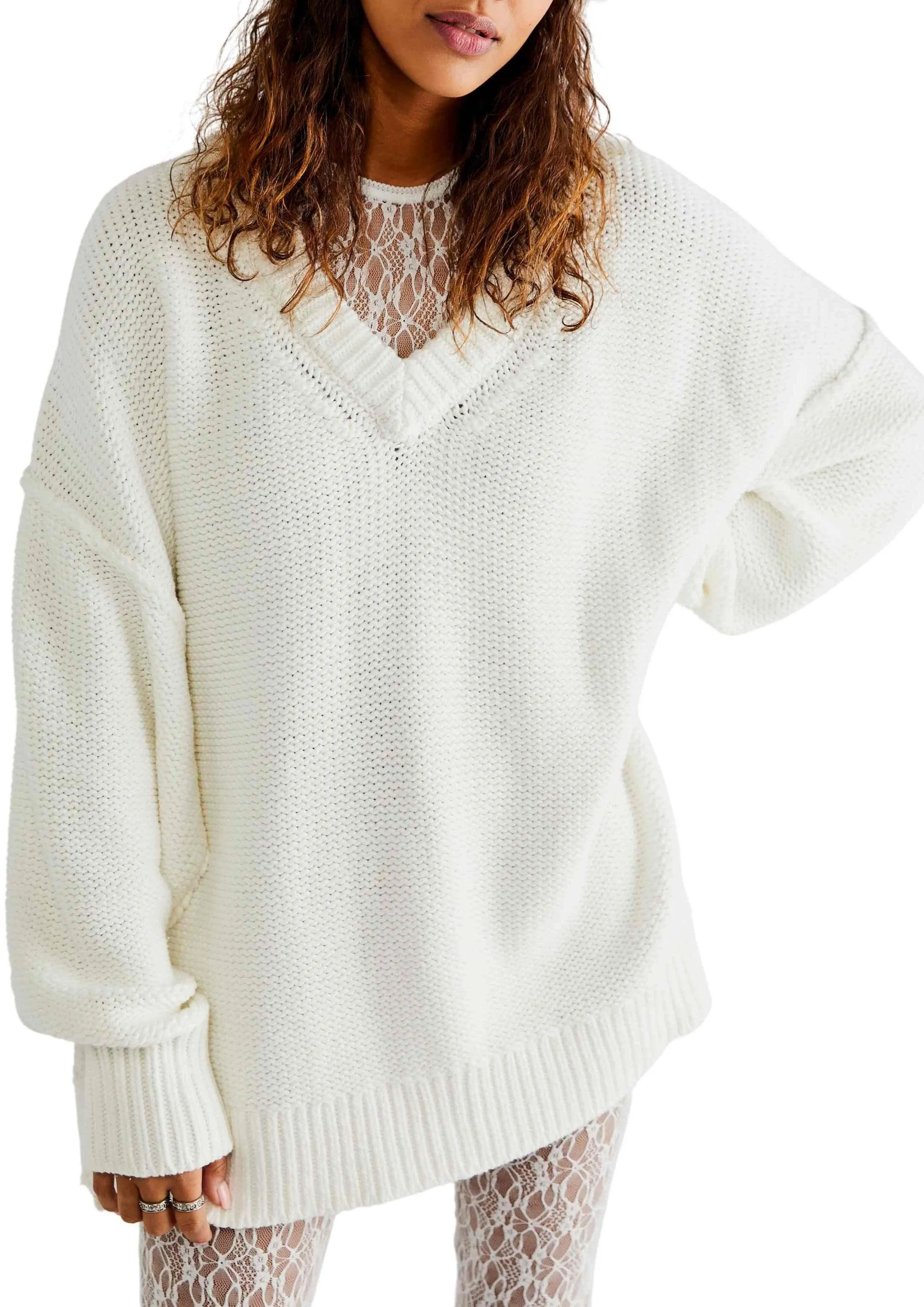 V-Neck Jumper in Optic White