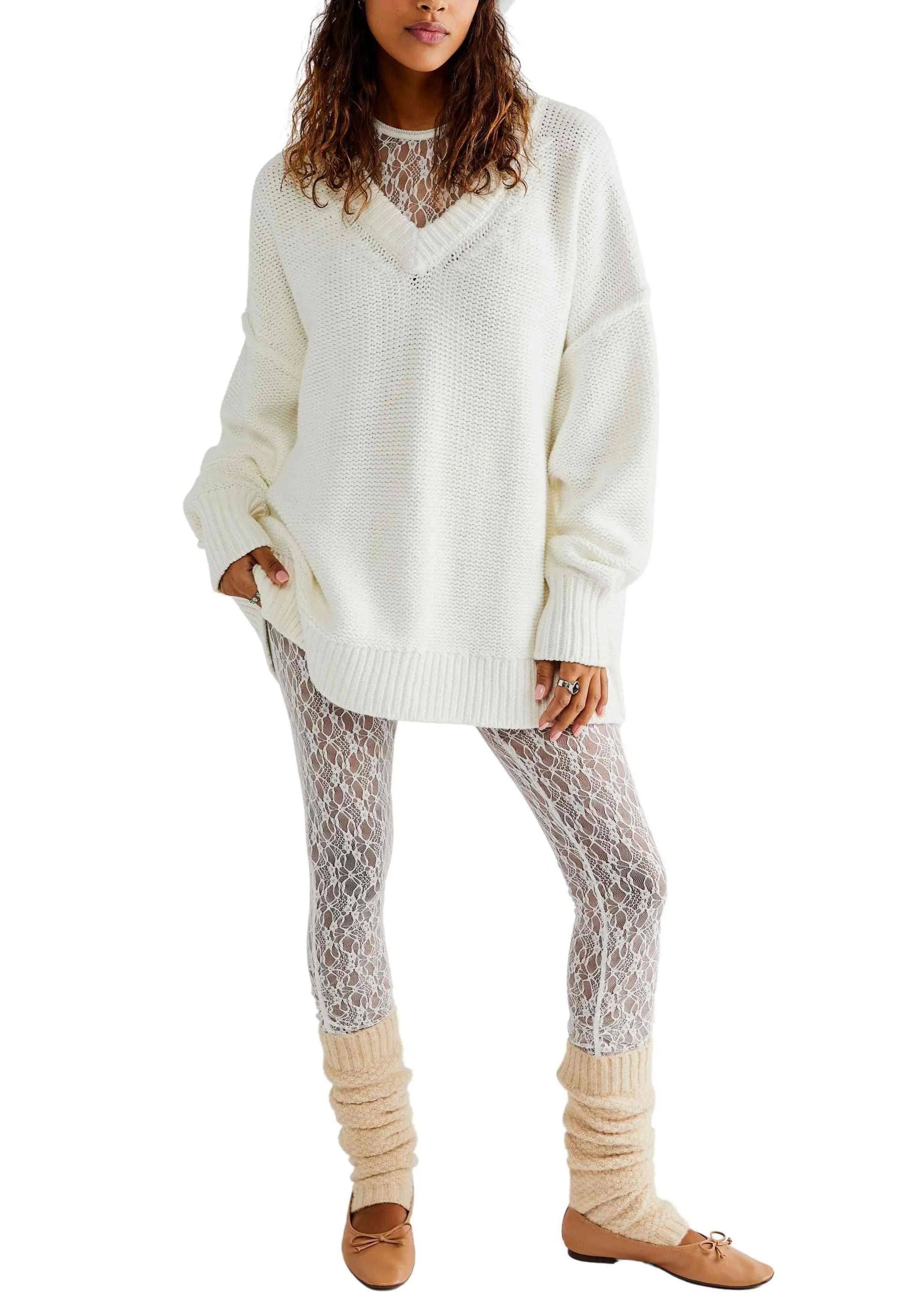 V-Neck Jumper in Optic White