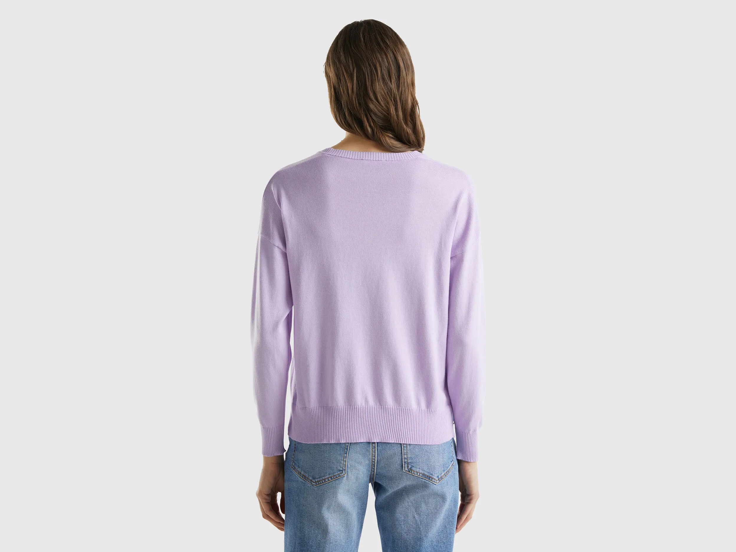 V-neck sweater in Modal® blend - Lilac | Benetton