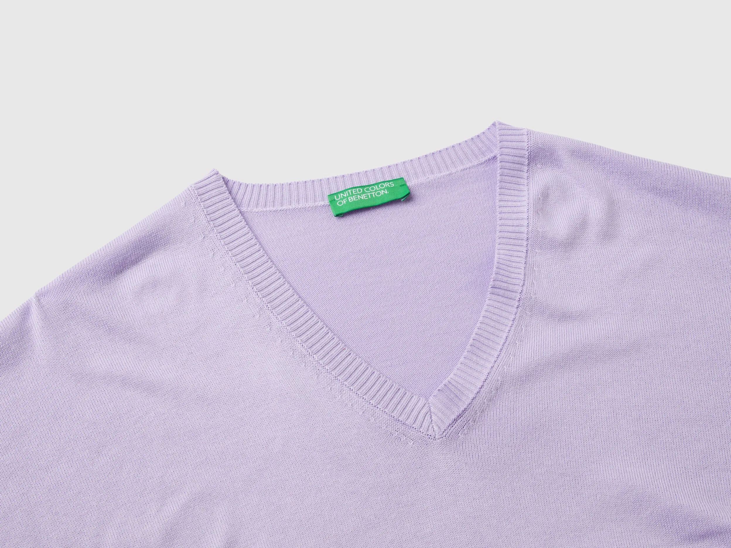 V-neck sweater in Modal® blend - Lilac | Benetton