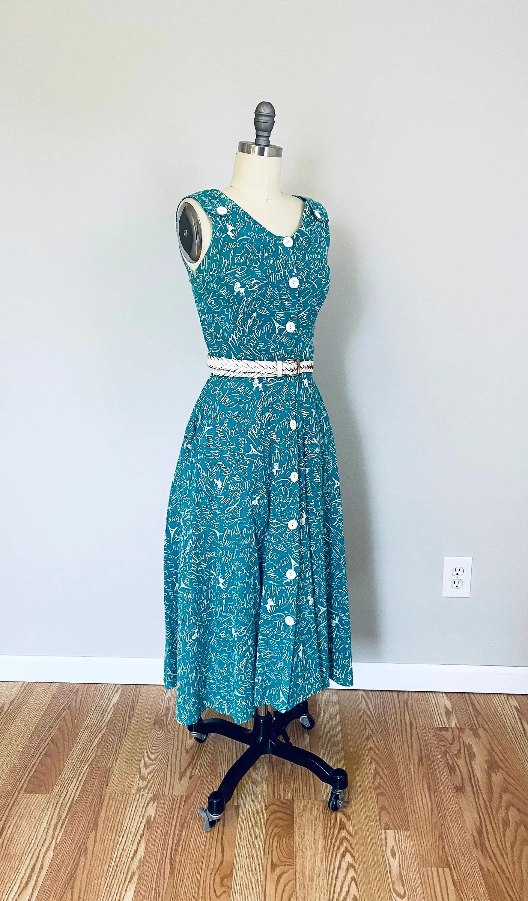 Vintage 1950s Poodle and Paris Novelty Print Sundress / 50s Dress Size S