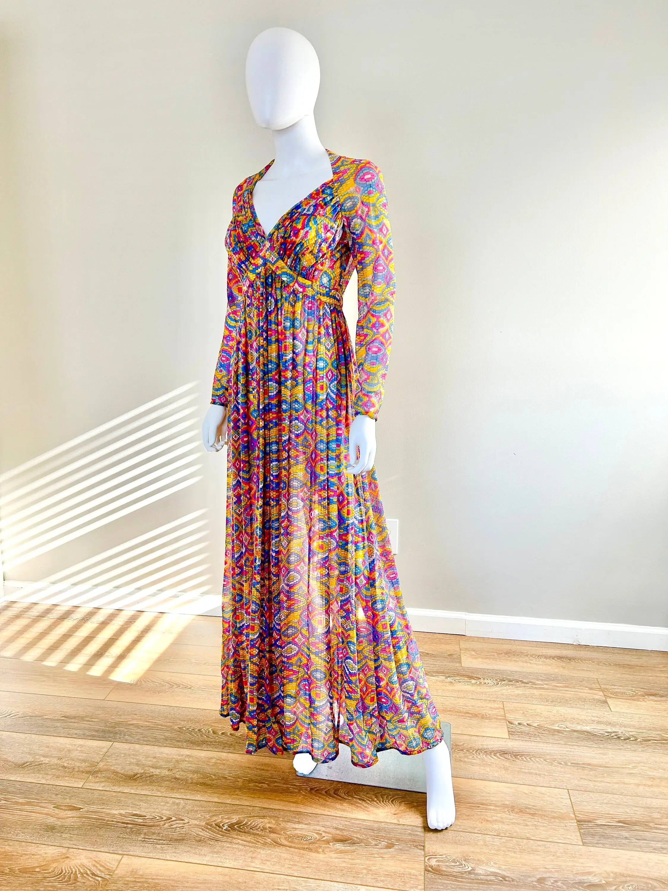 Vintage 1970s Python Print Sheer Maxi Dress / 70s Retro Party Dress / Size S M