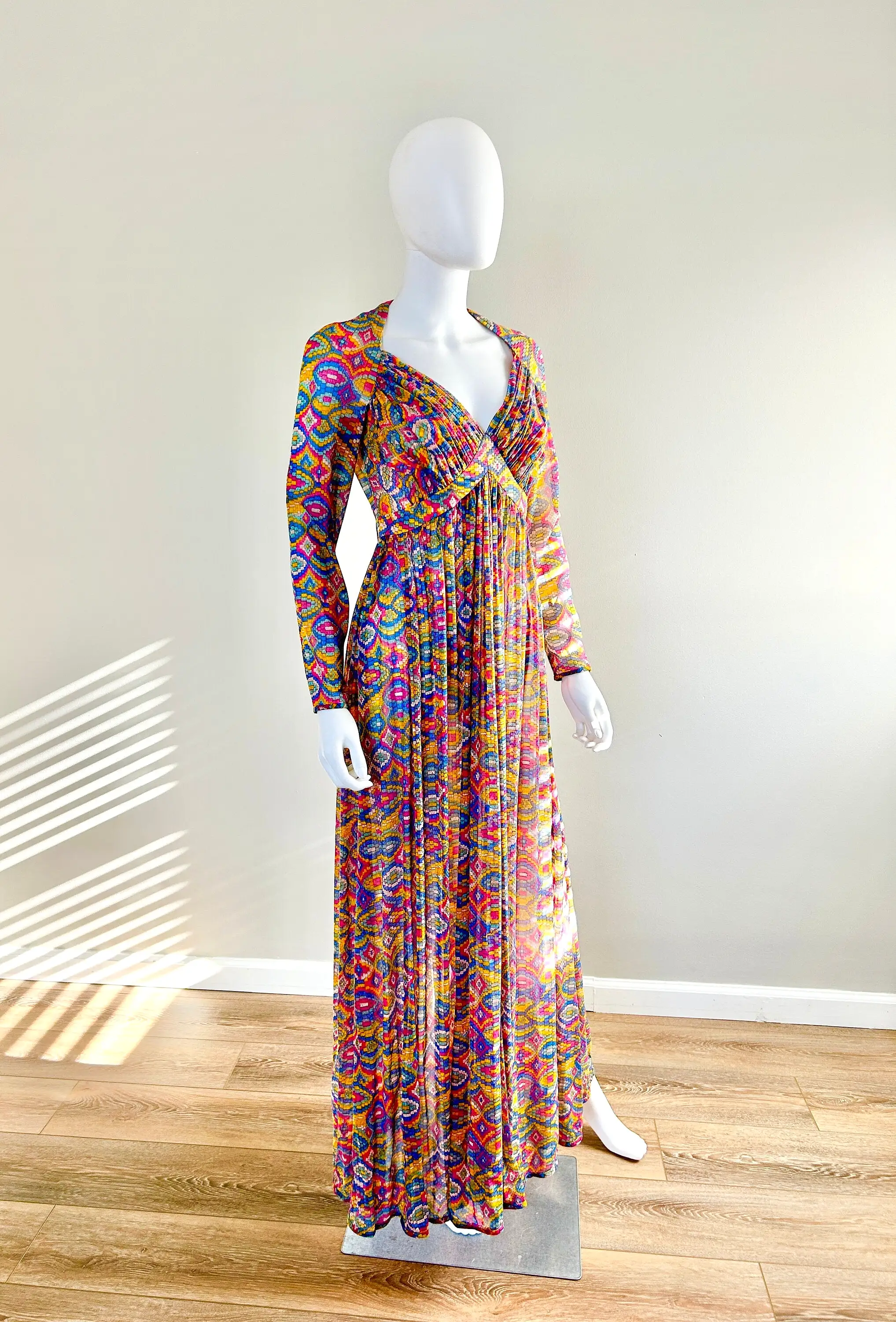 Vintage 1970s Python Print Sheer Maxi Dress / 70s Retro Party Dress / Size S M