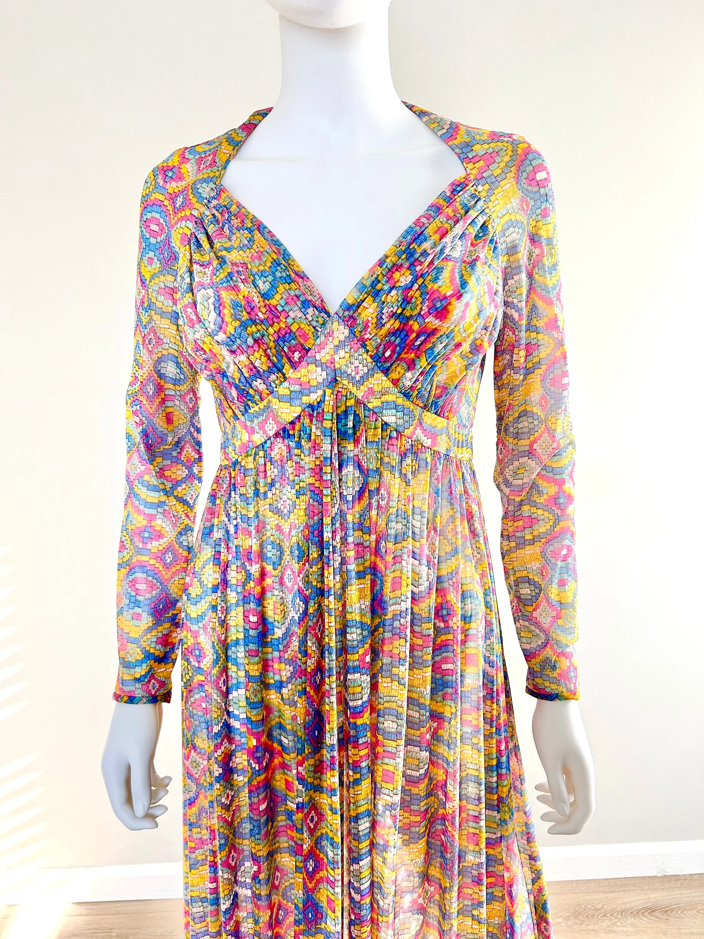 Vintage 1970s Python Print Sheer Maxi Dress / 70s Retro Party Dress / Size S M