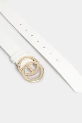 White Double Ring Faux Leather Belt