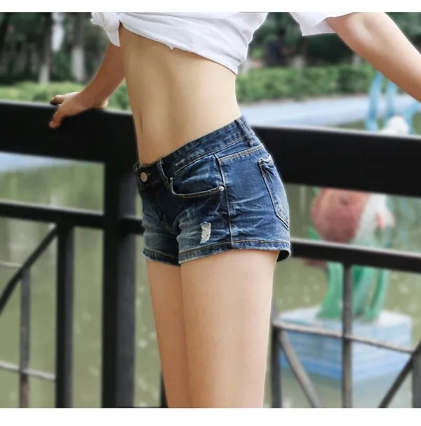 Women's Office Casual Cotton Low Waist Skinny Denim Straight Shorts