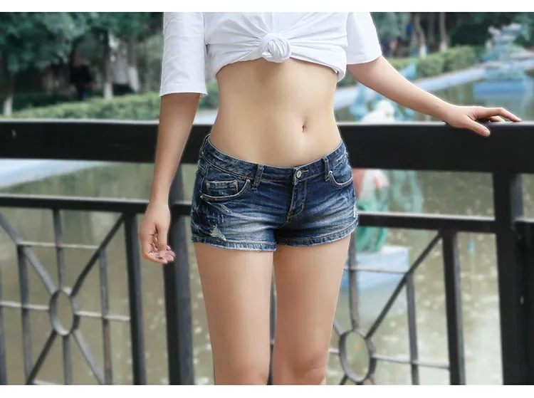 Women's Office Casual Cotton Low Waist Skinny Denim Straight Shorts