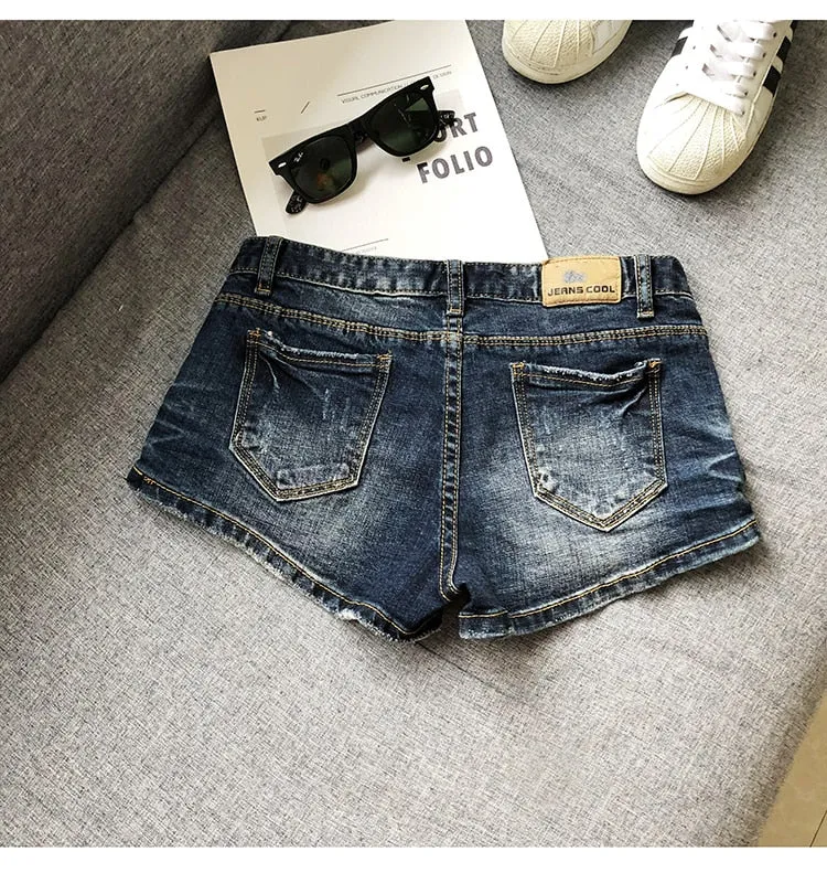 Women's Office Casual Cotton Low Waist Skinny Denim Straight Shorts