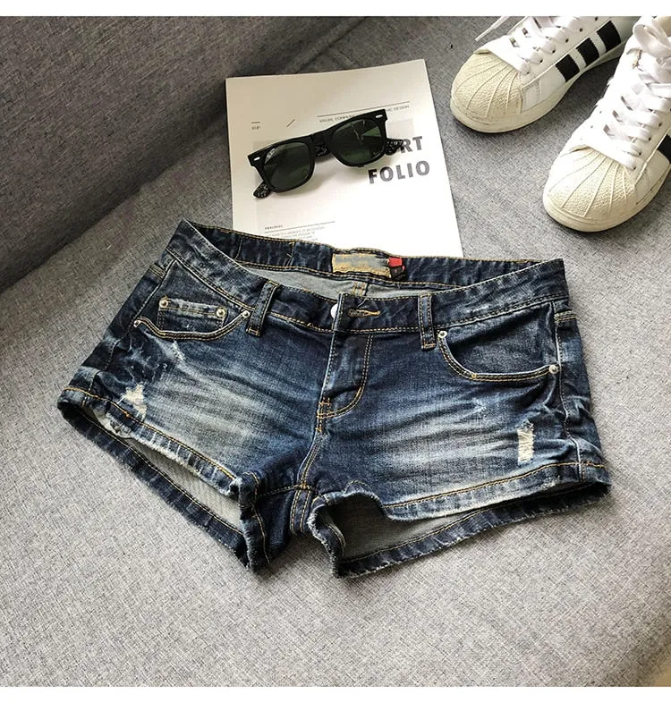 Women's Office Casual Cotton Low Waist Skinny Denim Straight Shorts