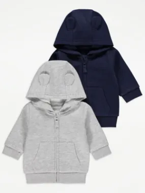 Zip Through Ear Hoodies 2 Pack | Baby | George at ASDA